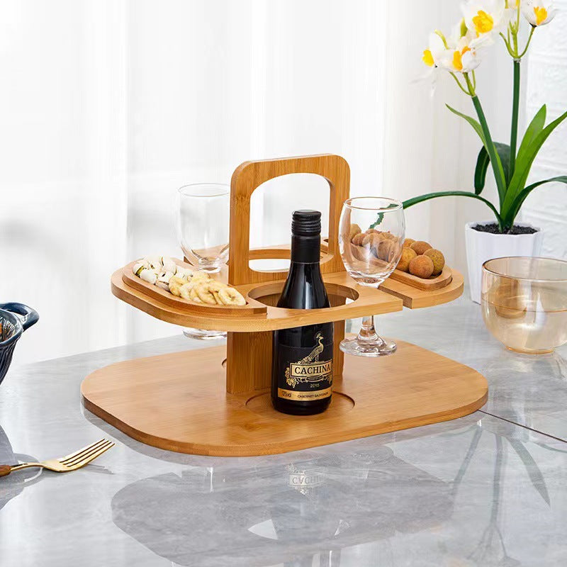 Portable Wooden Wine Rack with Detachable Glass Holder