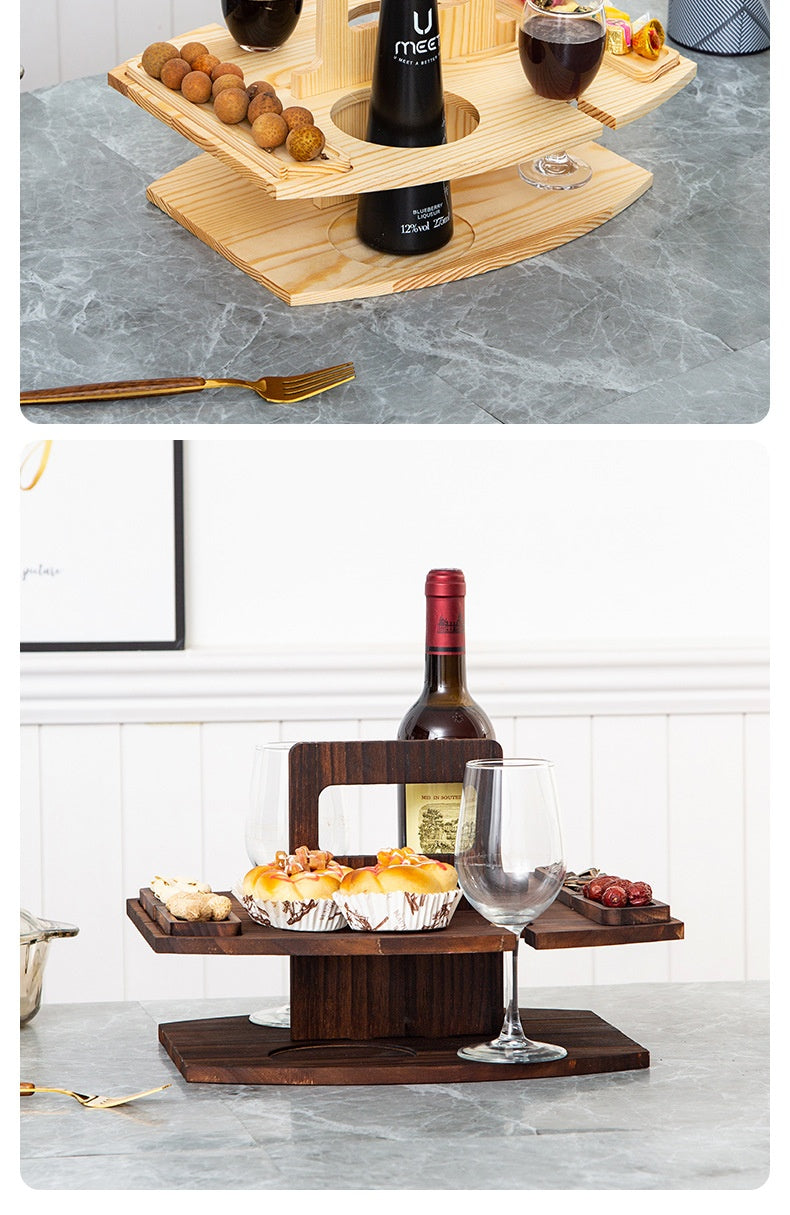 Portable Wooden Wine Rack with Detachable Glass Holder