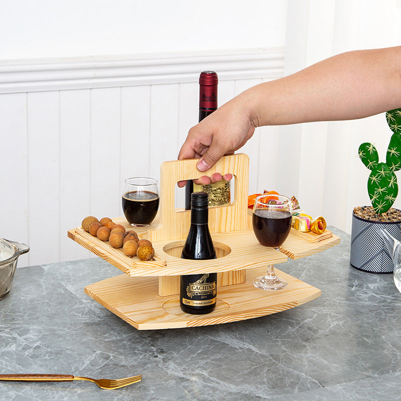 Portable Wooden Wine Rack with Detachable Glass Holder