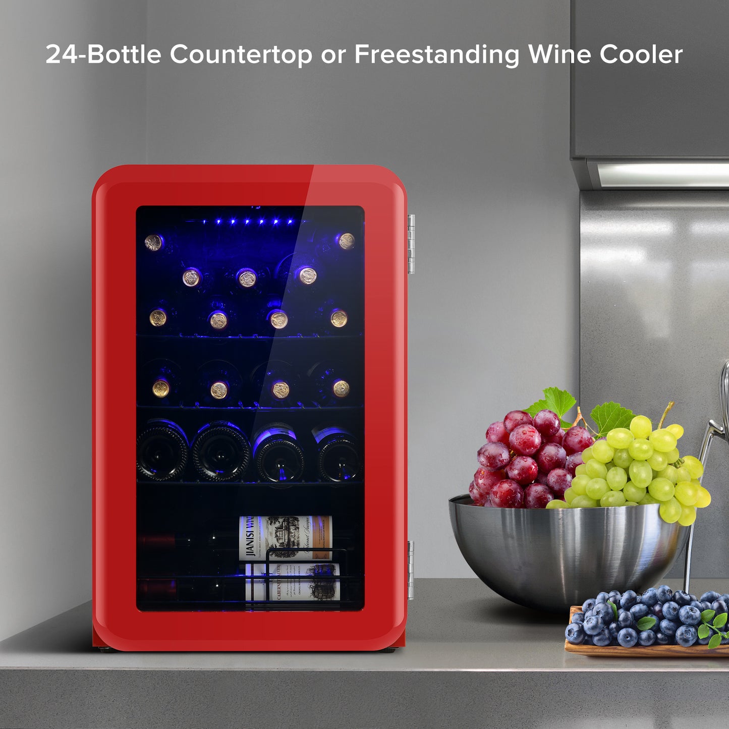 Freestanding Countertop Wine Cooler with Compressor System - Holds 24 Standard Bottles