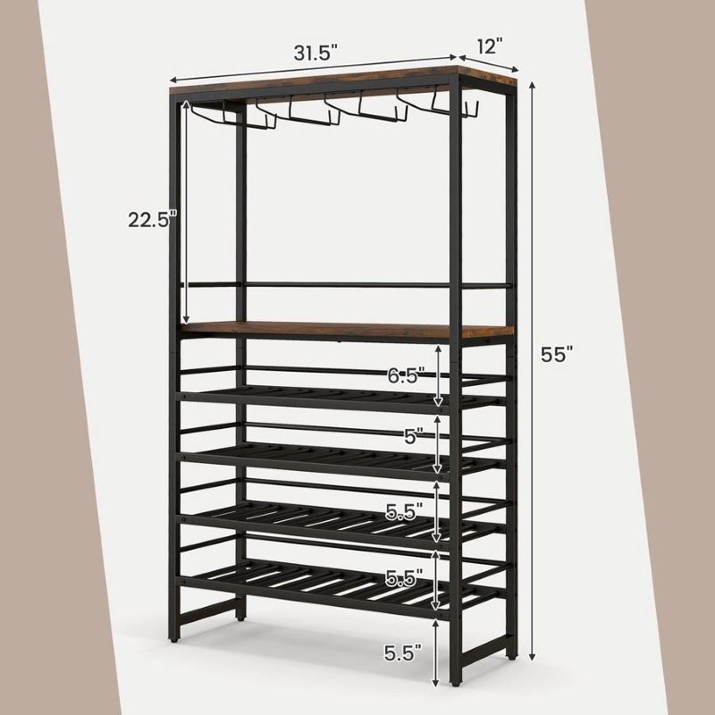 Refined Industrial Freestanding Wine Bar Cabinet with Wooden Wine Rack Table