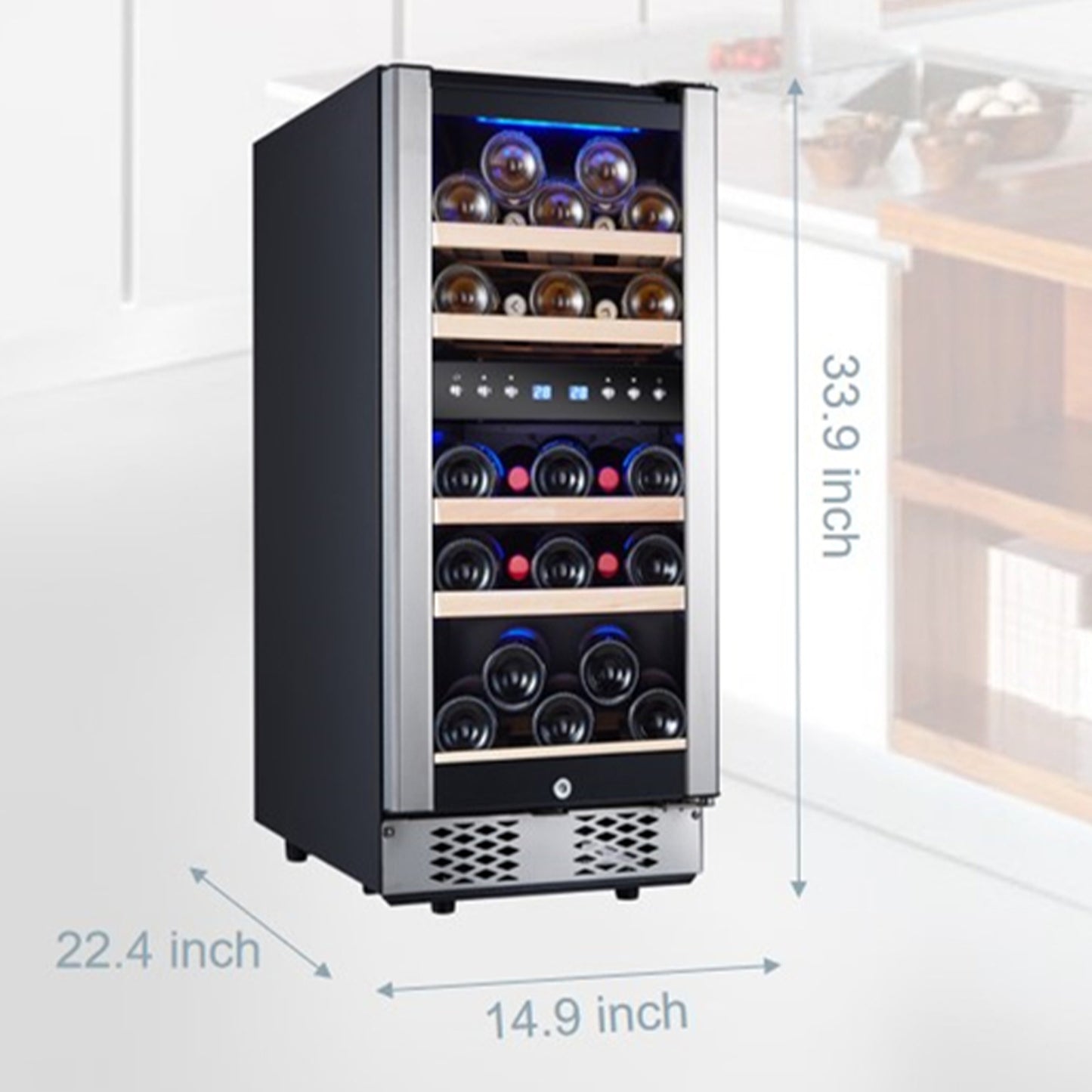 30-Bottle Dual Zone Wine Cooler with Digital Temperature Control and Glass Front Doors