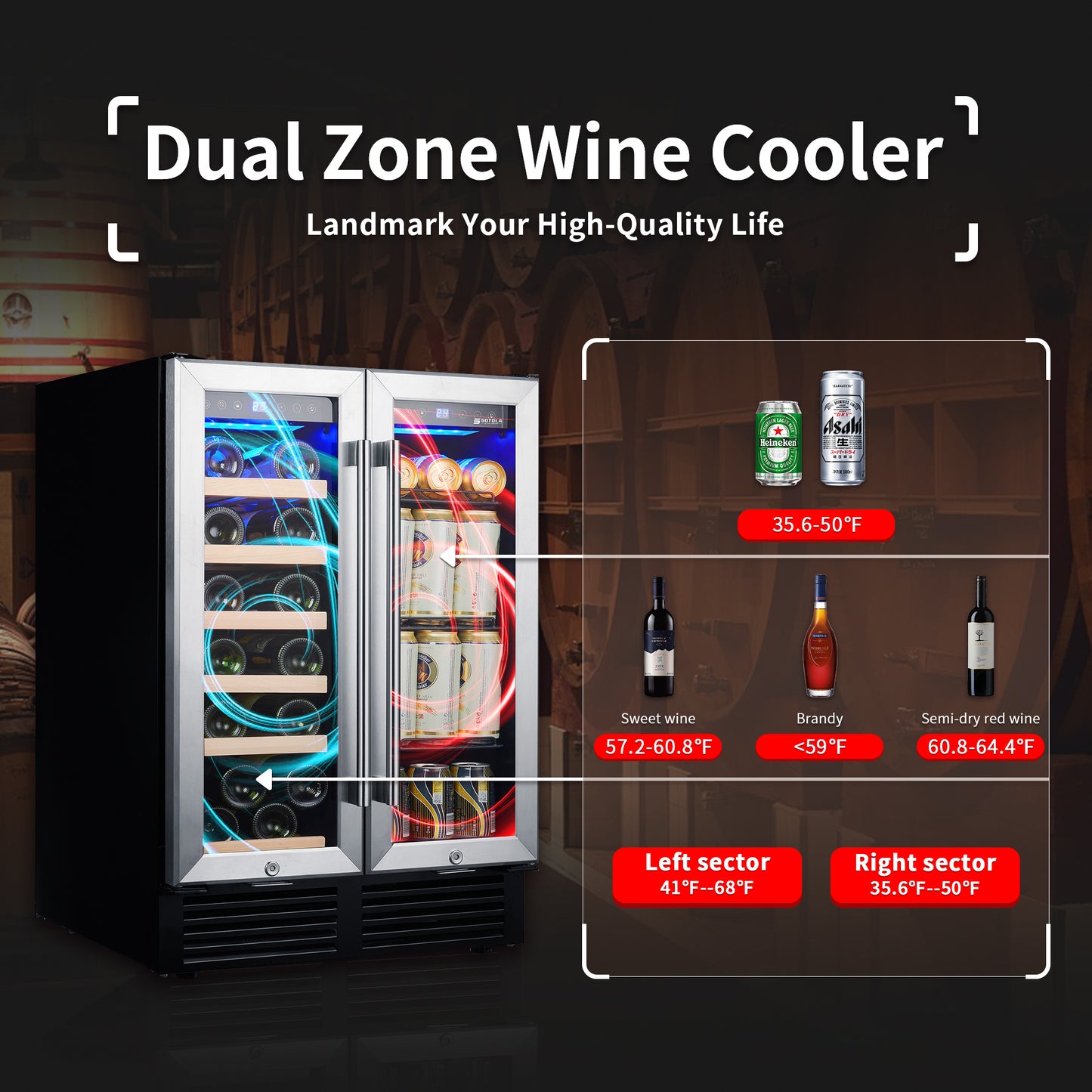 SOTOLA 28-Bottle Dual Zone Wine and Beverage Cooler