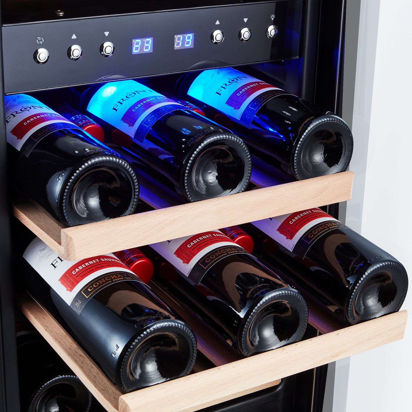 30-Bottle Dual Zone Wine Cooler with Digital Temperature Control and Glass Front Doors