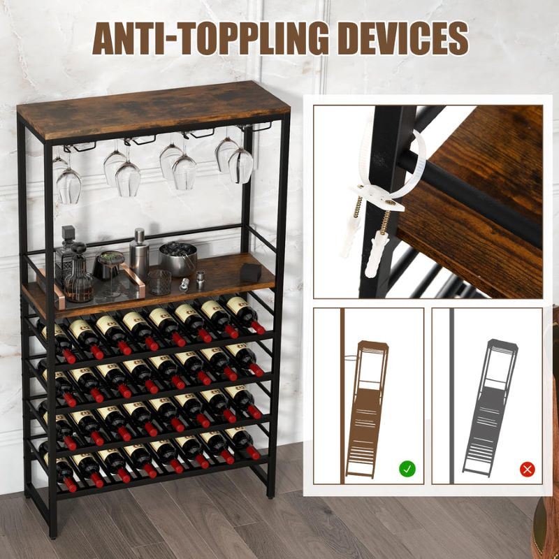 Refined Industrial Freestanding Wine Bar Cabinet with Wooden Wine Rack Table