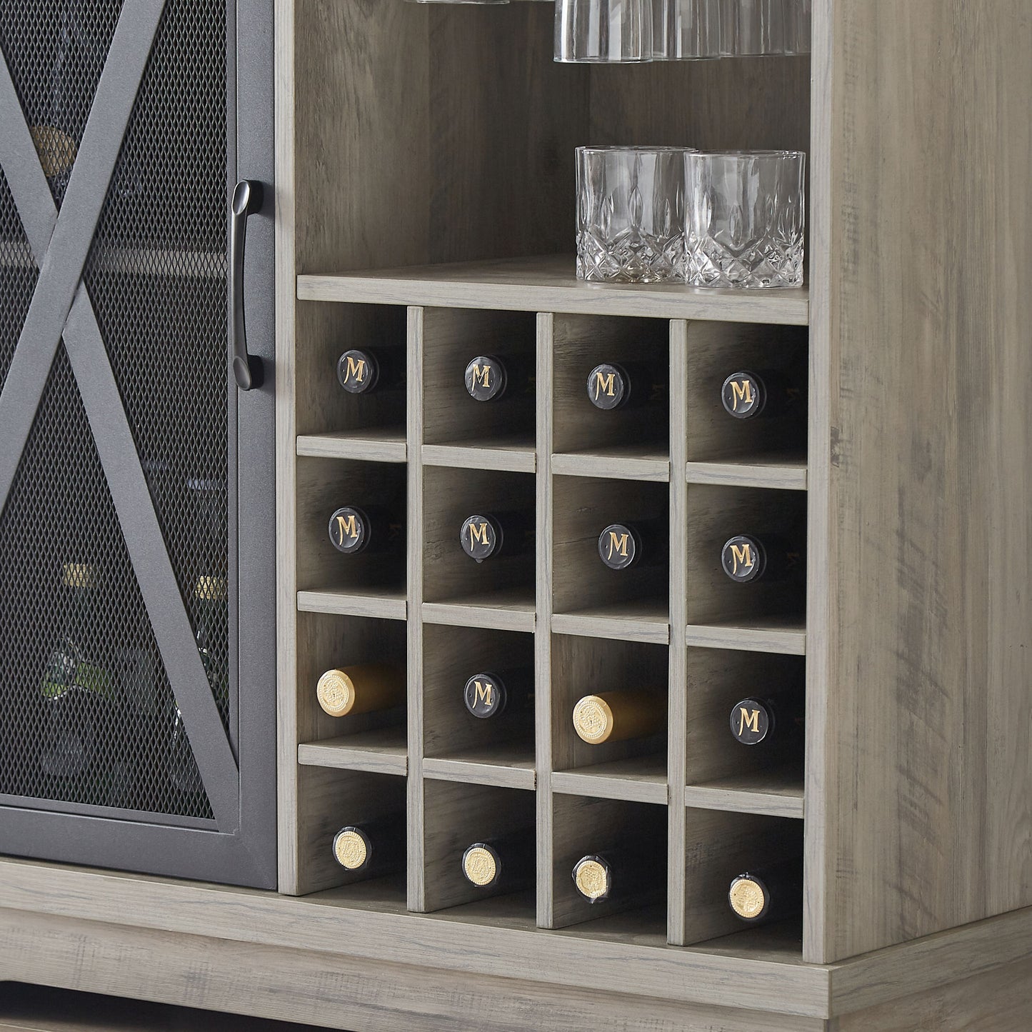 Single door wine cabinet with 16 wine storage compartments