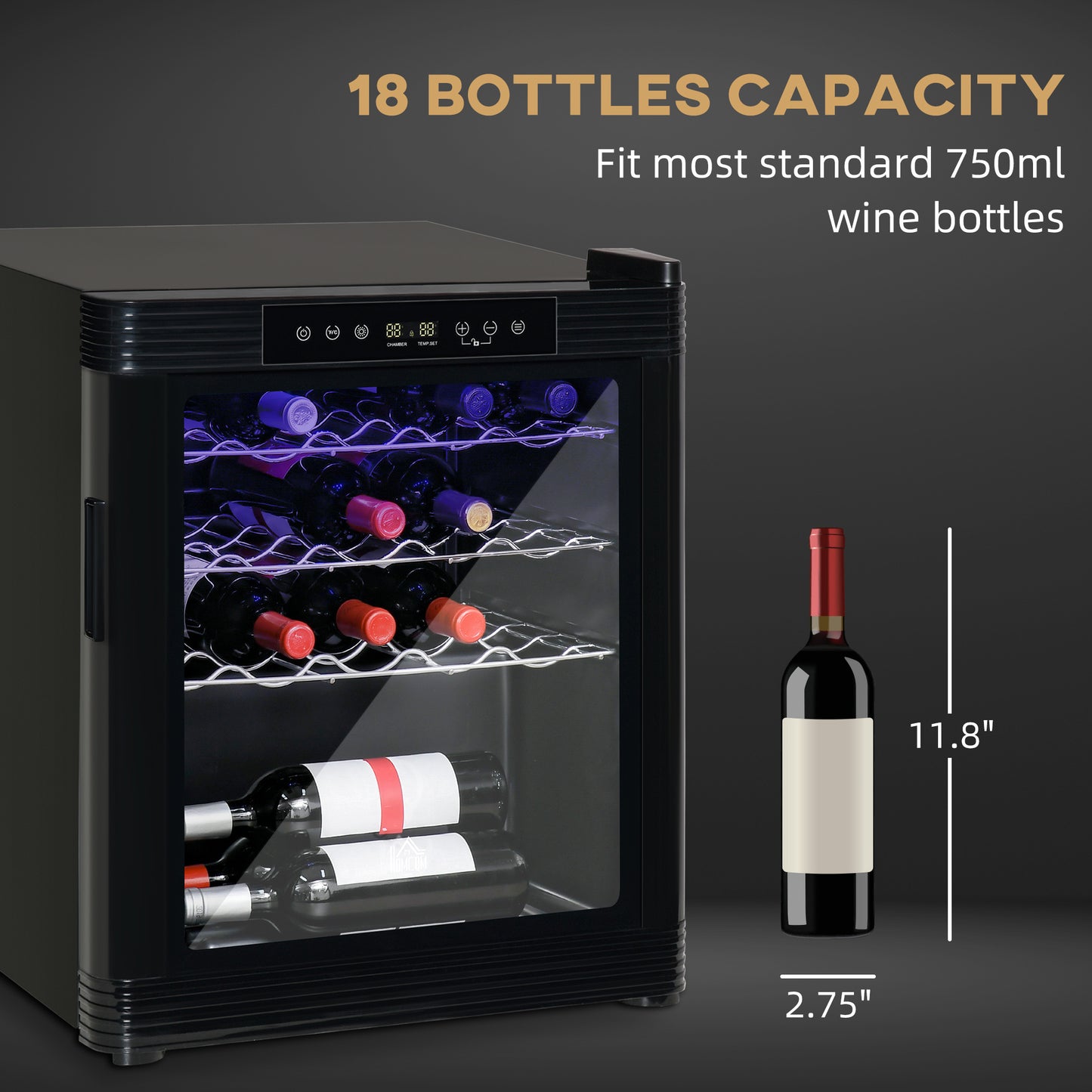 Compact 18-Bottle Wine Cooler with Digital Temperature Control