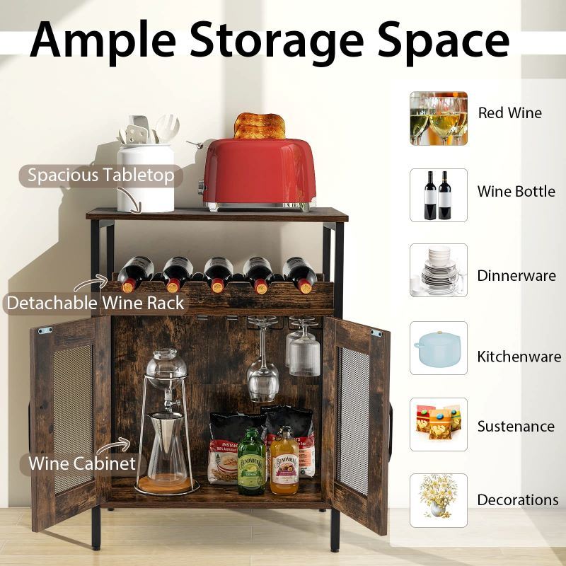 Household Simply Industrial Style Liquor Cabinet with Wine Rack