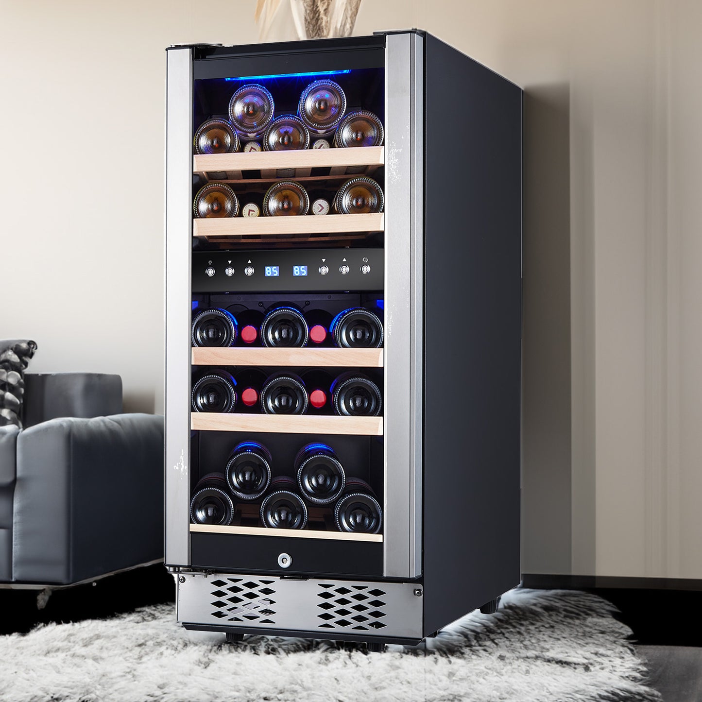 30-Bottle Dual Zone Wine Cooler with Digital Temperature Control and Glass Front Doors