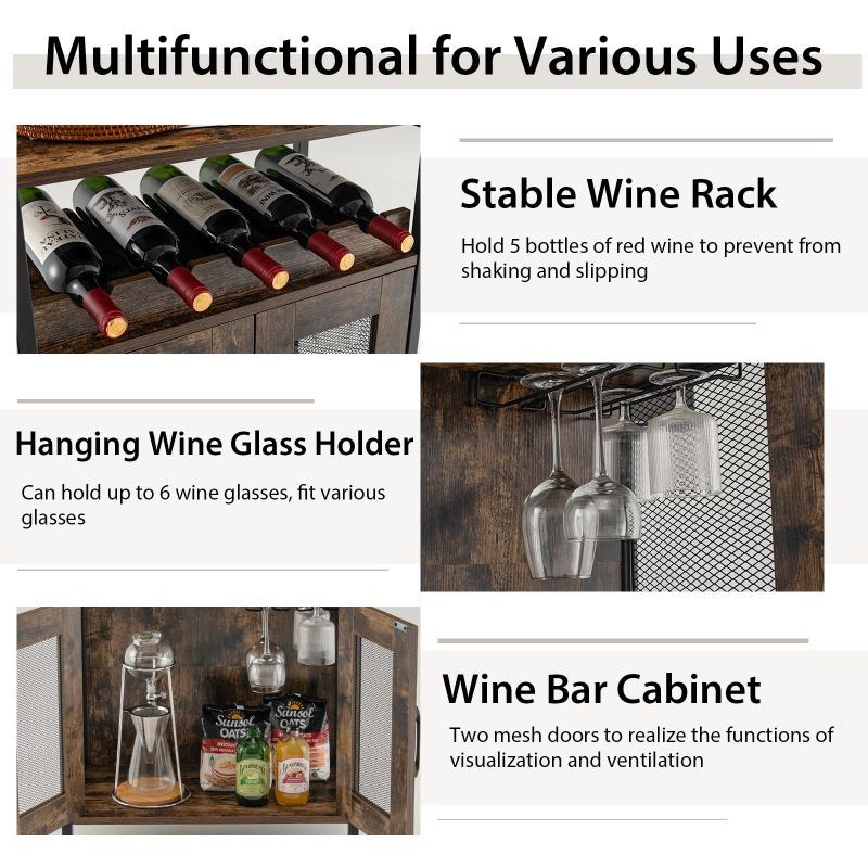 Household Simply Industrial Style Liquor Cabinet with Wine Rack